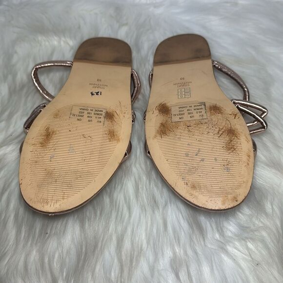 Stuart Weitzman Rose Gold Women's Flat Slide Sandal with Twist Knot Detail Sz 10 - Picture 8 of 8